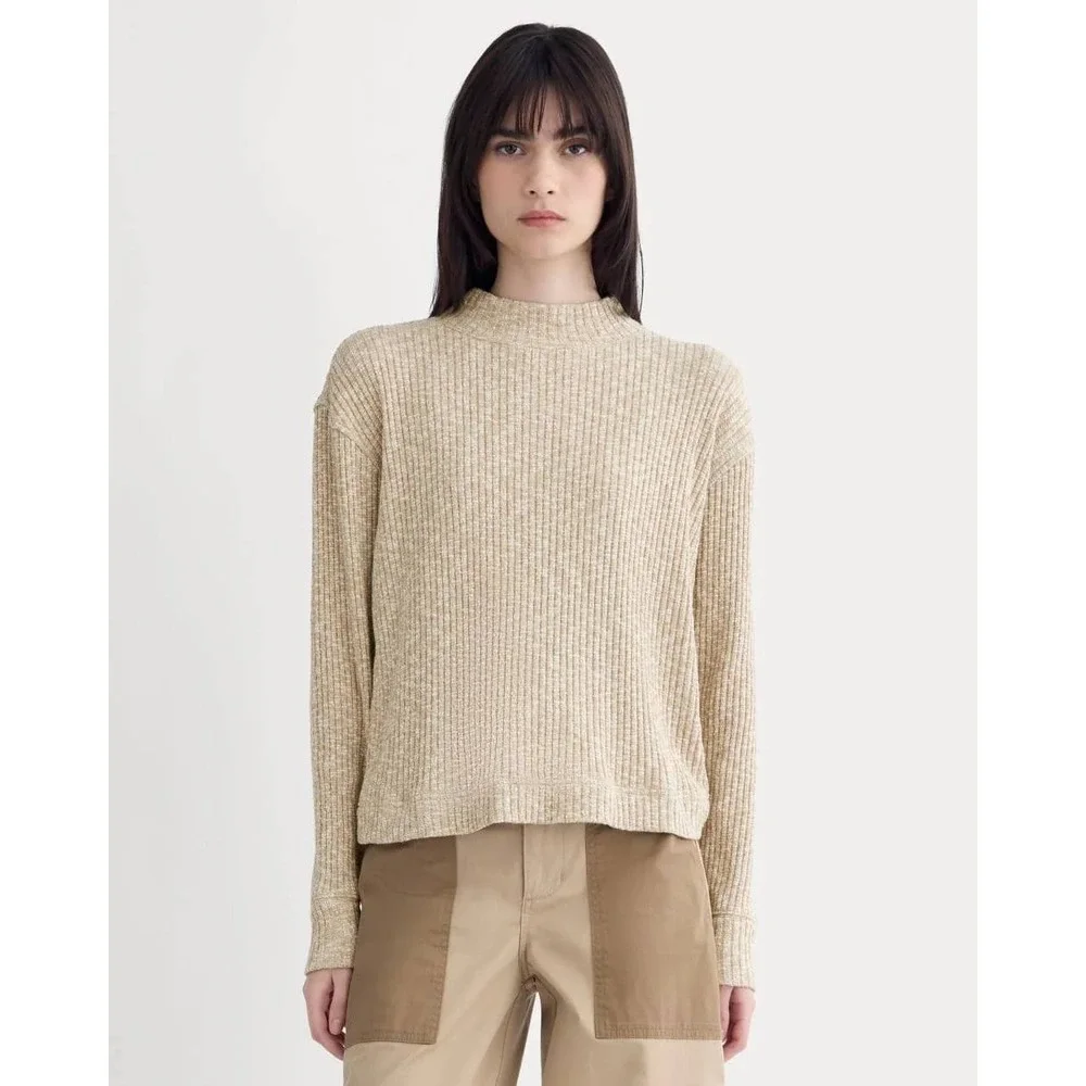 Everlane Craft Rib Boxy Funnel Neck Women XS Cornstalk Bone NWT Sustainable Knit